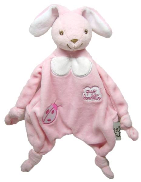 Que du Bonheur Doudou Lapin Grenouillère Rose - 28 cm